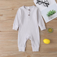 Baby Cute Solid Color Long-sleeve Jumpsuit (Suggest to Buy a Larger Size）  Light Gray