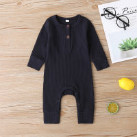 Baby Cute Solid Color Long-sleeve Jumpsuit (Suggest to Buy a Larger Size）  Dark Blue/white