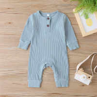 Baby Cute Solid Color Long-sleeve Jumpsuit (Suggest to Buy a Larger Size）  Light Blue