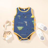 Baby Boy Dinosaur Pattern Sleeveless Bodysuit  Blue