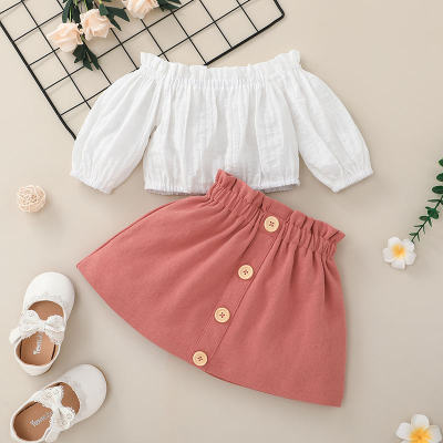 Baby Girl Solid Color Off-the-shoulder Top & Skirt