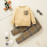 Toddler Boy Plaid Printing Casual Suit  Yellow