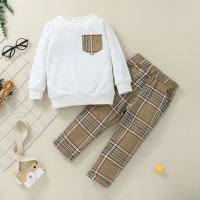 Toddler Boy Plaid Printing Casual Suit  White