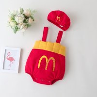Baby Color-block French fries Shape Sleeveless Triangle Romper & Hat  Red