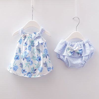 Baby Girl Floral Print Bowknot Decor Cami Dress & Shorts