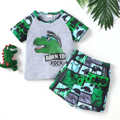 Toddler Boy Dinosaur Letter Color-block Top & Pants Suit