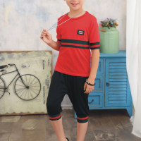 Boy 2pcs Color-block Pattern Cotton Suit T-shirts & Shorts  Red