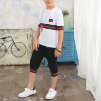 Boy 2pcs Color-block Pattern Cotton Suit T-shirts & Shorts  White