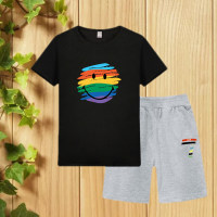 Boy Rainbow Smiley T-shirt & Sports Shorts - Hibobi