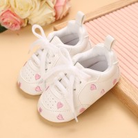 Baby Heart-shaped Embroidery Lace Up Front Shoes  Color1