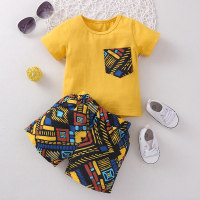 Baby Boy Pocket Decor Top & Geometric Print Shorts  Yellow