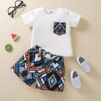 Baby Boy Pocket Decor Top & Geometric Print Shorts  White