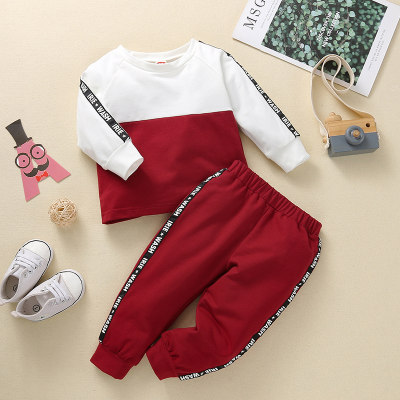 Baby Simplicity Color-block Letter Print Sweatshirt Suit