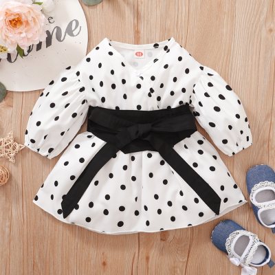 Baby Girl Polka Dot Print Long Sleeve Dress