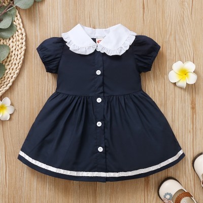 Baby Girl Sweet Lapel A-line Short Sleeve Dress