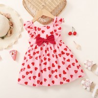 Toddler Girl Sweet Sleeveless Cute Bow Knot Decor Decoration Heart-shaped Pattern Dress - Hibobi