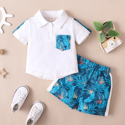 Toddler Boy Casual Beach Floral Polo Shirt & Pants 1/2 Suit