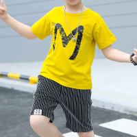 Boy Letter Pattern T-Shirt & Striped Shorts  Yellow