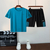 Boy Solid Color Letter Print T-Shirt & Shorts  Blue