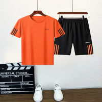 Boy Solid Color Letter Print T-Shirt & Shorts  Orange