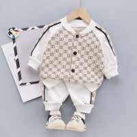 Toddler Boy Geometric Pattern Color Block Jacket & Pants  White