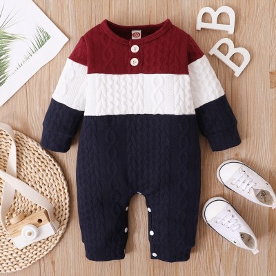 Combinaison tricotée à manches longues et à blocs de couleurs pour bébé garçon