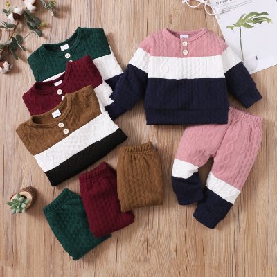 Baby Casual Color-block Long Sleeve Knitted Two-piece