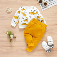 Baby Boy Dinosaur Pattern Long Sleeve Top & Pure Pant  Yellow