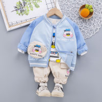 Toddler Boy Cartoon Pattern Cute Top & Coat & Pants  Light Blue