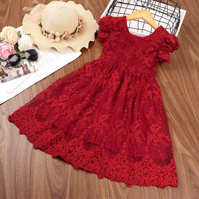 Toddler Girl Solid Color Floral Print Bowknot Decor Puffy sleeves Dress