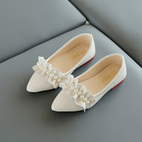 Kid Girl Solid Color Pearls Decor Leather Shoes - Hibobi