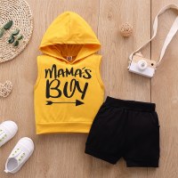 Baby Boy Letter Printed Sleeveless Hooded Vest & Shorts  Yellow