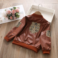 Toddler Boys Leather Casual Animal Leather jacket  Light Brown
