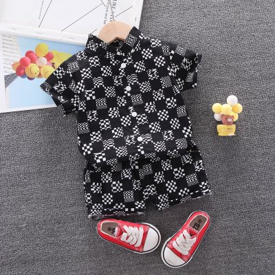 Camisa xadrez de manga curta de 2 peças e shorts xadrez para menino