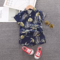 Toddler Boy Pineapple Print Shirt & Shorts  Navy Blue