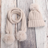 2-piece Casual Solid Hat Scarf Sets  Beige
