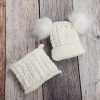 2-piece Casual Solid Hat Scarf Sets  White
