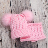 2-piece Casual Solid Hat Scarf Sets  Pink