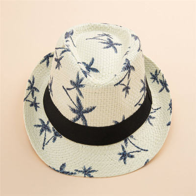 Sombrero de paja con estampado de hojas de arce