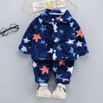 Toddler Boy Geometric Print Pocket Decor Fleece-lined Pajamas Top & Pants