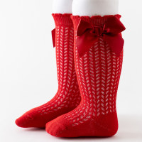 Children's  Bowknot Decor Knee-High Stockings  Red