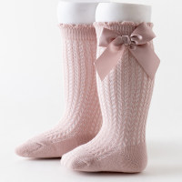Children's  Bowknot Decor Knee-High Stockings  Dark Pink