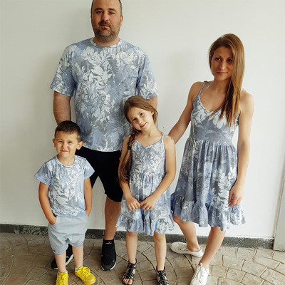 Whole Family Leaf Print Dress for Mother and Daughter, Leaf Print  T-shirt for Father and Son