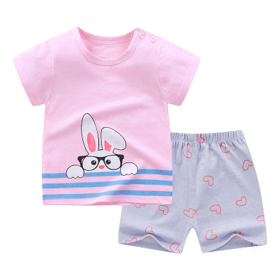 Toddler Boy Bunny Blue Striped T-shirt & Heart-shaped Print Shorts