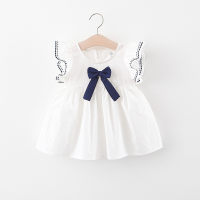 Toddler Girl Bow Decor Ruffle Armhole Floral Dress  White