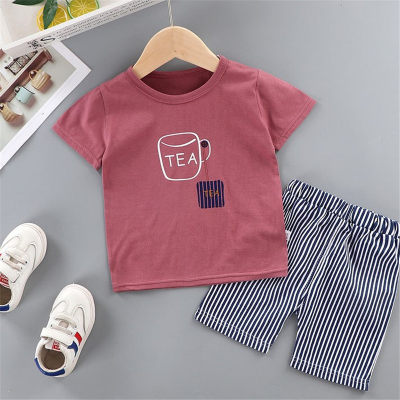 Toddler Boy Letter Print Pajama Top & Striped Shorts