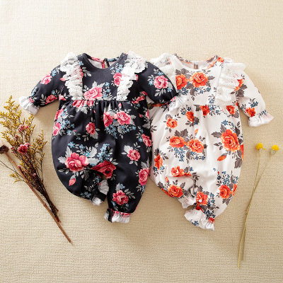 Baby Girl Vintage Flowers Print Jumpsuit
