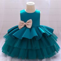 Toddler Girl Bow Decor Backless Sleeveless Formal Puffball Dress  Turquoise