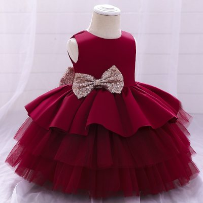 Toddler Girl Bow Decor Backless Robe formelle Puffball sans manches