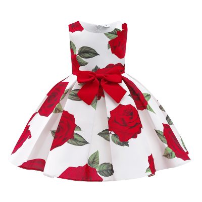 Vestido formal floral sin mangas con decoración de lazo para niña